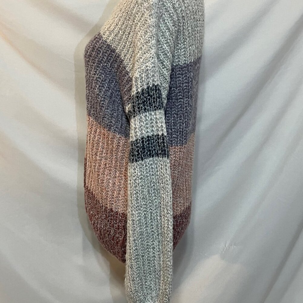 Heartloom Long Sleeve Knit sweater Medium Gray Mauve peach stripe - Picture 3 of 12